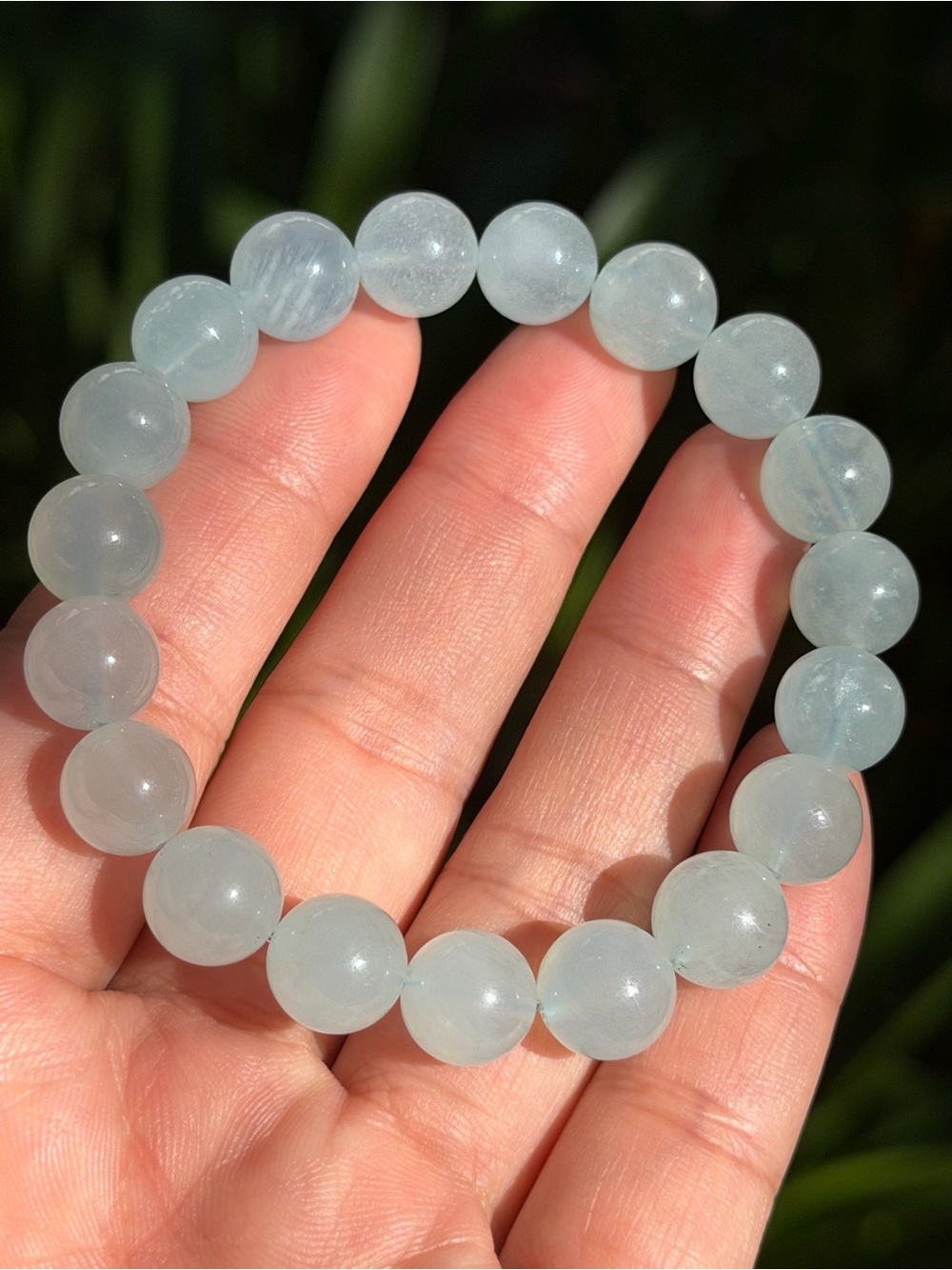 Aquamarine Beaded Stretch Bracelet - Light Blue Gemstone Palo
